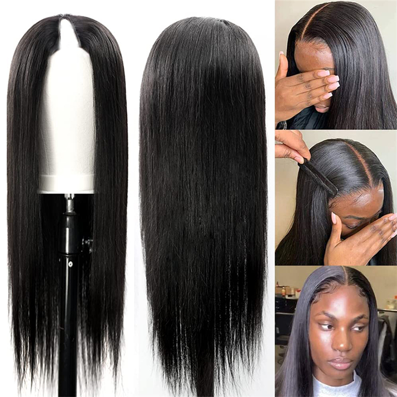 Virgin Human Hair Straight V Part Wigs - 图片 2